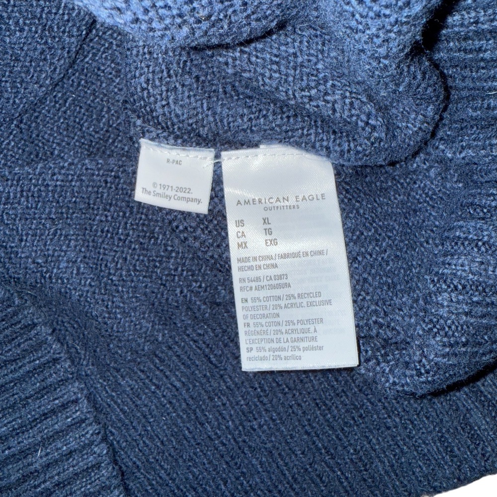 American Eagle Outfitters  Smiley Face Mock Neck Sweater Navy Blue Womens XL - Picture 5 of 6